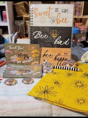 Bee Themed Stationery Set. Notebook 24 Thank You Cards, Stickers, 10 Polys & PEN